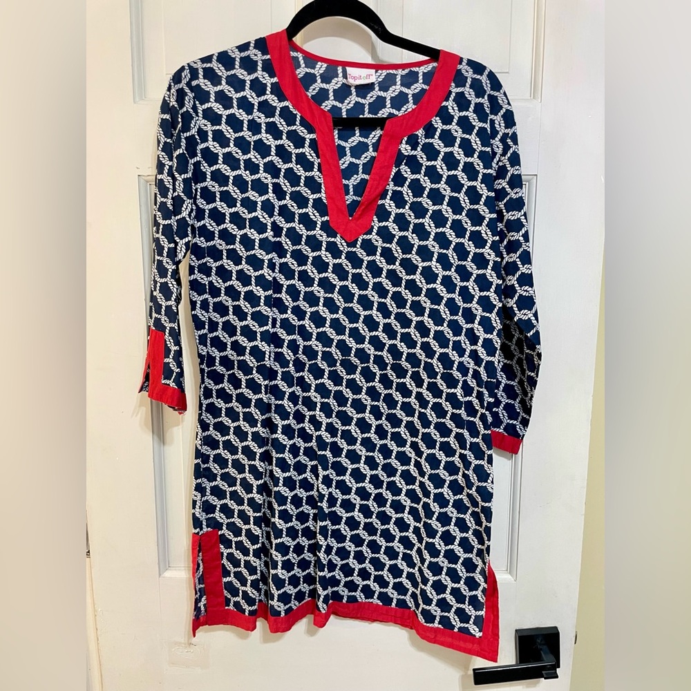 Top It Off Women's Large swim Coverup / Tunic Nautical Rope Geometric print